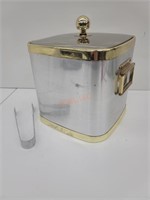 Vintage Chrome & Gold Toned Ice Bucket w/ Tongs