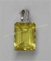 14K White gold citrine & diamond pendant