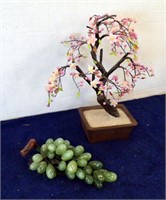 ORIENTAL TREE W/GLASS FLOWERS & JADE GRAPES AND