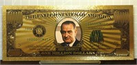 24k gold-plated banknote Lyndon b. Johnson