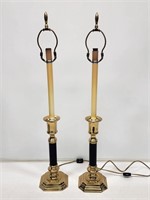 2 Tall Brass Candlestick Style Table Lamps