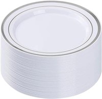 BESTVIP 50PCS Silver Plastic Plate, 7.5 Inch Dispo