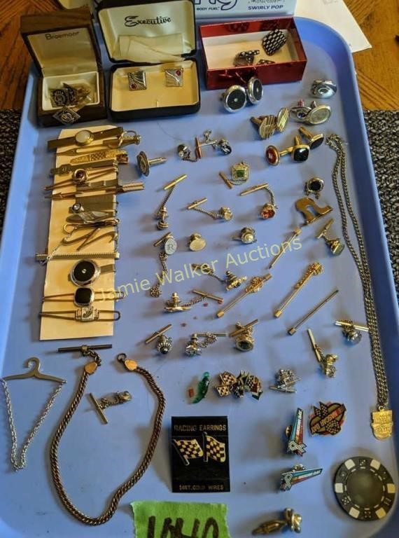 Estate Jewelry. Men's Cufflinks, Tie Bars, Key