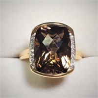 $1600 14K  Smokey Topaz Diamond(0.08ct) Ring