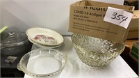 Casserole dish with lid, pie plates- Pyrex, etc,