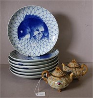 Pair vintage Japanese ceramic small teapots