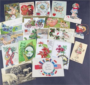 (18) ANTIQUE POST CARDS VALENTINE & HOLIDAY