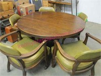 vintage spanish style oak table & 5 roller chairs