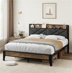 Queen Bed Frame, With Storage Headboard