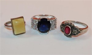 3 - .925 Sterling Rings with various stones they