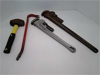 Pipe Wrenchs, Nail Puller, & Hammer