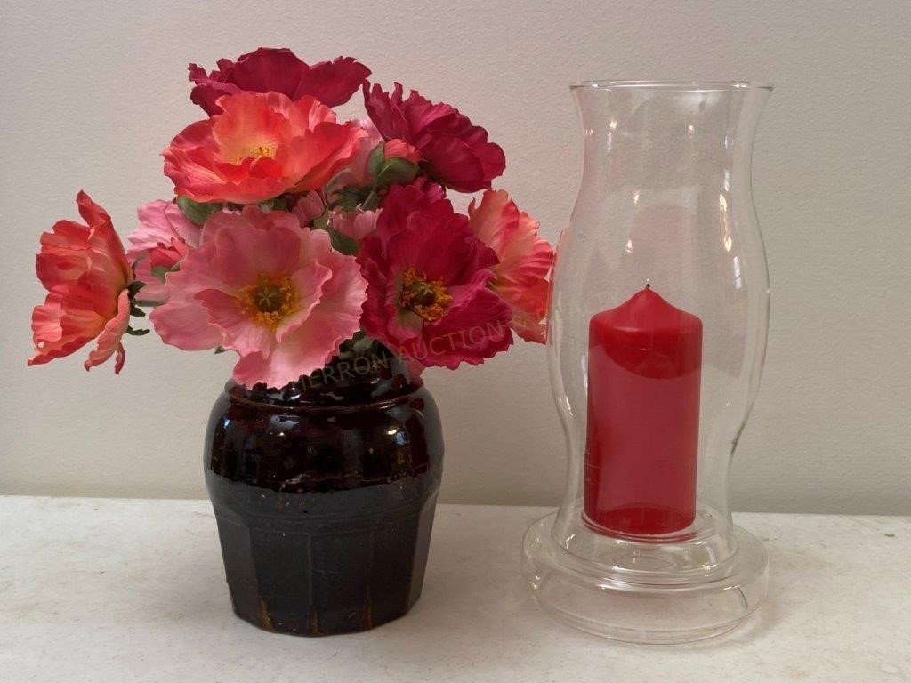 Crock Floral Arrangement & Candle w/Sconce