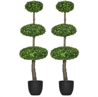 $93 Set of 2 Artificial Boxwood Topiary Trees Pots