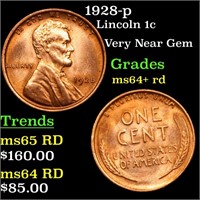 1928-p Lincoln Cent 1c Grades Choice+ Unc RD
