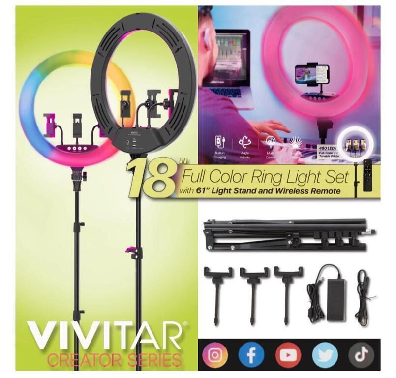 Vivitar 18" LED RGB Ring Light with Tripod, Phone