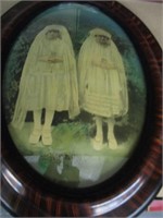 Vintage Oval Framed  glass Portrait  of 2 girls