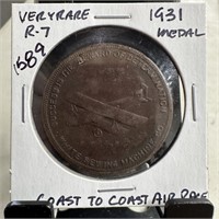 1931 COAST TO COAST AIR RACE MEDAL TOKEN RARE