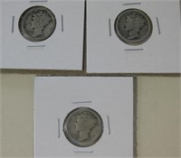 3 1917-19  Liberty Head Dime Coins
