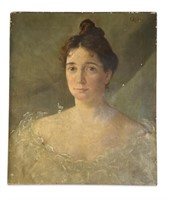 1896 Antique Art Nouveau Lady Portrait Painting