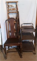 Antique Saw, Wood Ladder, 3 Tier Cart, Chair