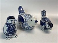 Set of 3 Ceramic Blue & White Birds