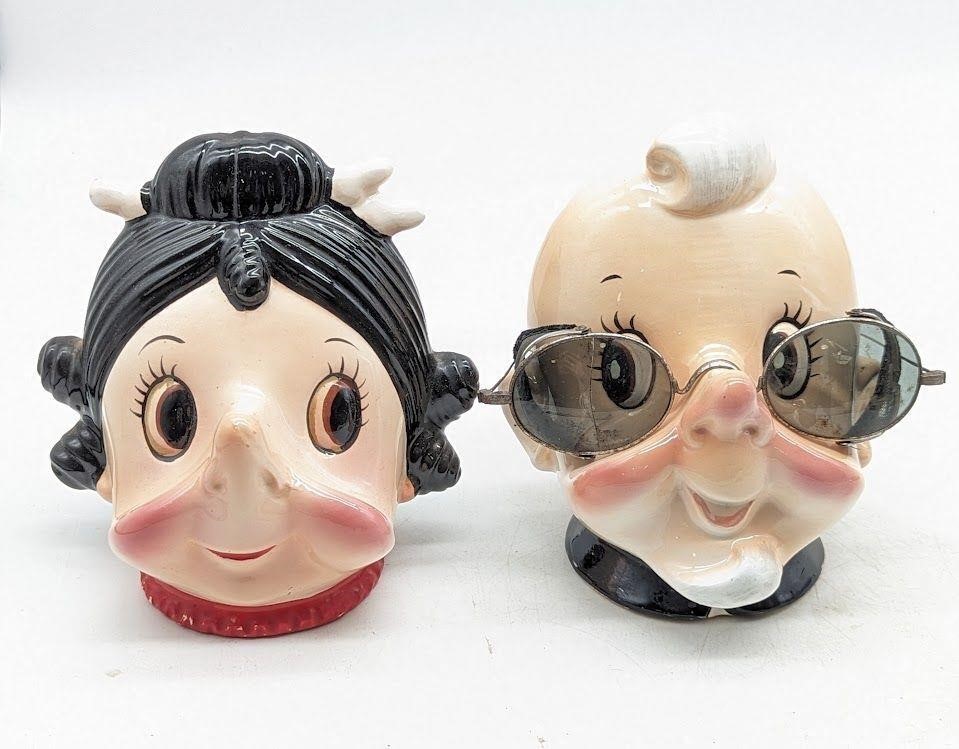 Japan Ceramic Man And Lady Glasses Holder