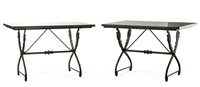 Pair, French Marble Top Swan Motif Console Tables