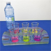 Pier 1 Shot Glasses And Tray Set Striped On Clear