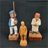 3 Hand Carved Wood Men Folk Art Figurines