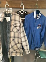 Men's jackets  L leather, L Flannel, M NY Giants