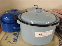 (3) Covered Enameled Pots