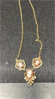 Vintage Gold Tone Cameo Necklace 12" Chain