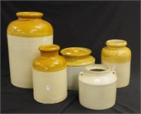Five various vintage glazed stoneware pots