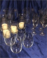 4  Glass Champagne Flutes, 4 Stemless Water Wine