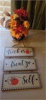 Trick or Treat sign with flower vase
