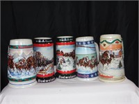 Lot of Budweiser Holiday Beer Steins
