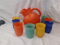 Hazel Atlas Fine Ribbed Pitcher and Tumblers
