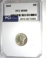 1943 Dime PCI MS66