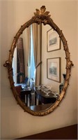 Antique gold wood oval wall mirror , great floral