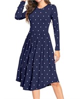 P4073  MLANM Women Polka Dot Dress XL Dot Navy