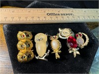 5 OWL BROOCHES