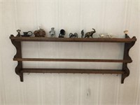 Hanging Shelf & Contents, & Quartz Wall Clock