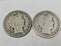 1902 Barber Silver Half Dollar 2 Coins