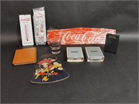 Coca Cola Zippo Lighters, Thermometers, Shot Glass