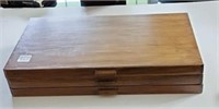 Vintage wood jewelry box 15.75 x 9.5 x 3"