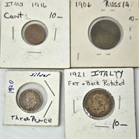 4 Foreign Coins Antique Russia, Italy Australia