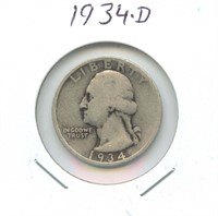 1934-D Washington Silver Quarter