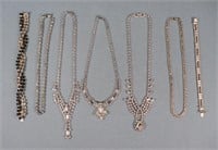 7pc. 1940's Rhinestone Necklaces, Bracelets