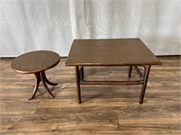 2pc Vintage Dark Rattan Tables: Round, Square