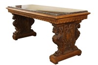 Highly carved 19th cent library table Carved Lions